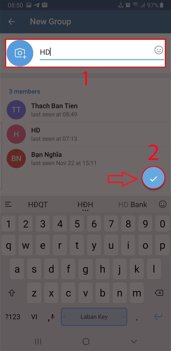 Thay đổi tên, ảnh đại diện và chọn dấu tick