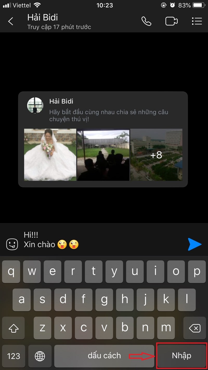 Nhắn tin xuống d&ograve;ng trong Zalo