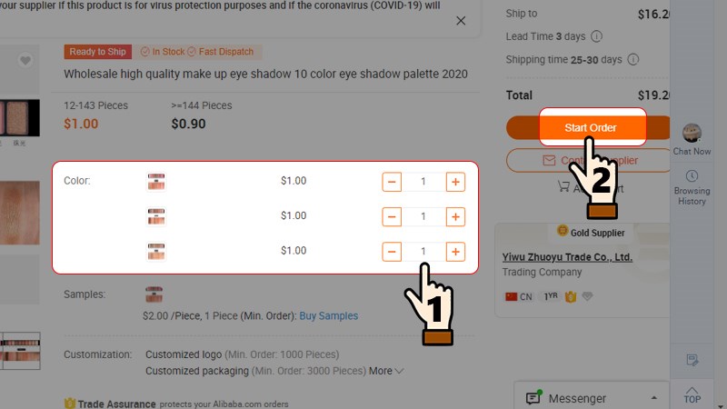 Chọn số lượng sản phẩm cần mua > Nhấn chọn Start Order