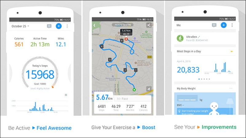 Ứng dụng đếm bước chân, tính calo, quản lý chỉ số cơ thể