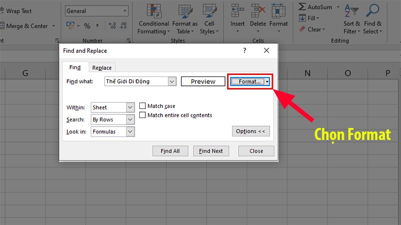 Nhấn tổ hợp Ctrl + F&nbsp;để mở hộp thoại&nbsp;Find & Replace > bấm&nbsp;Options > Format…&nbsp; và chọn lựa kiểu định dạng bạn muốn tìm kiếm trong hộp thoại&nbsp;Find Format.