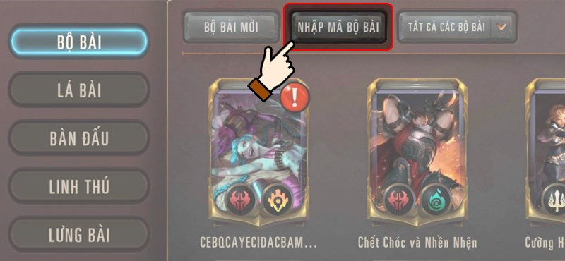 Nhấn chọn Nhập m&atilde;&nbsp;bộ b&agrave;i