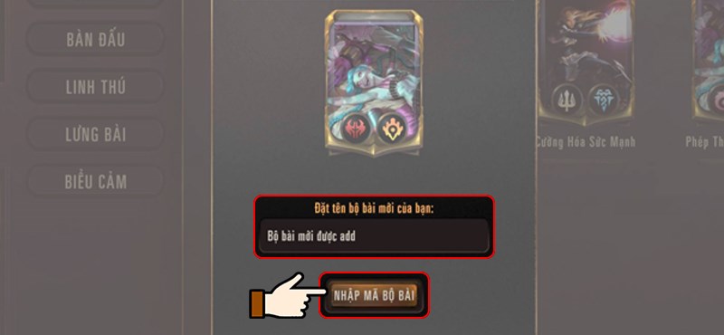 Đặt t&ecirc;n cho bộ b&agrave;i mới > Nhấn Nhập m&atilde; bộ b&agrave;i