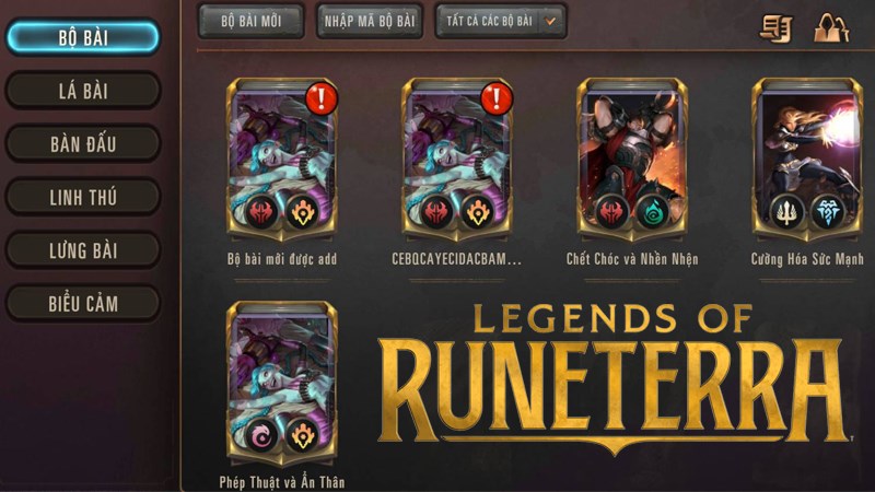 C&aacute;ch th&ecirc;m bộ b&agrave;i bằng m&atilde; trong Huyền Thoại Runeterra đơn giản