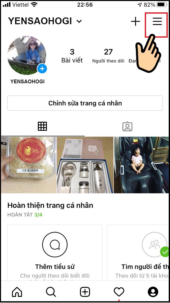 Nhấn vào biểu tượng 3 dấu gạch ngang ở góc phải trên cùng