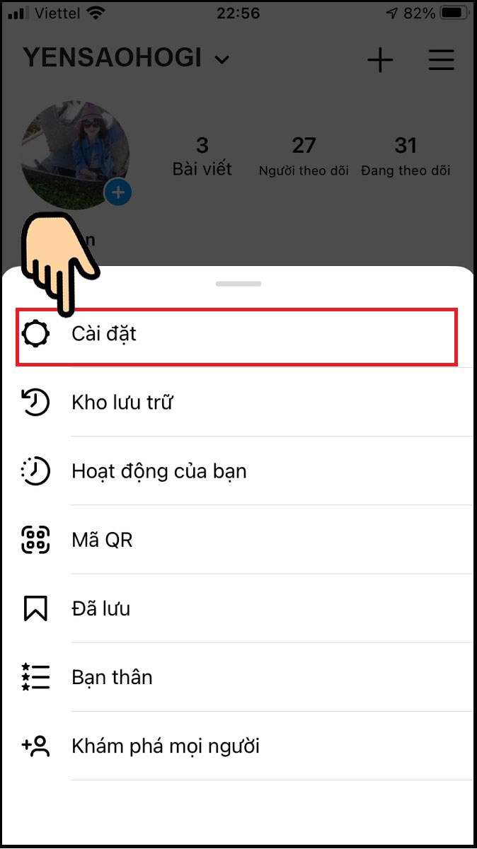 Nhấn tiếp vào mục Cài đặt