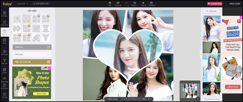 Giao diện ghép ảnh trực tuyến với Fotor