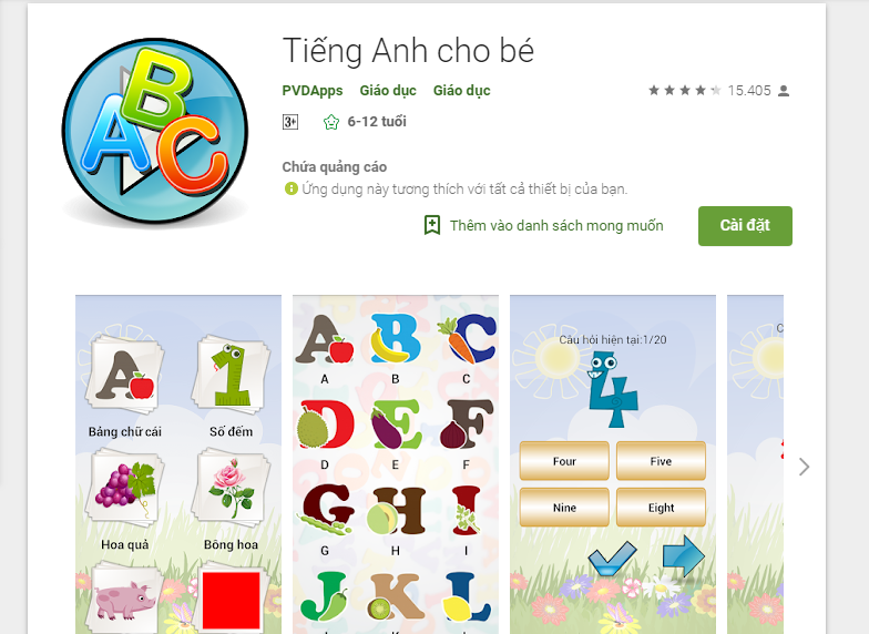 App Tiếng Anh cho bé