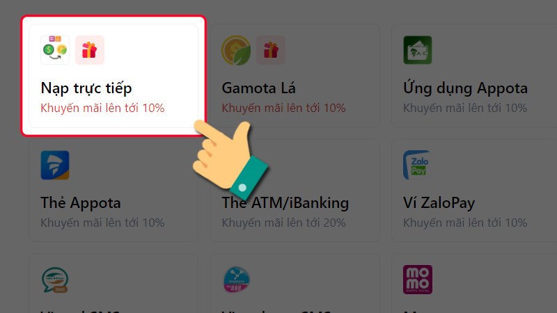 Chọn Nạp trực tiếp