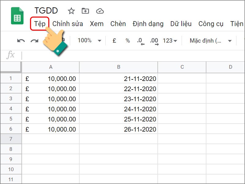 Nhấn vào Tệp Nhấn vào Tệp