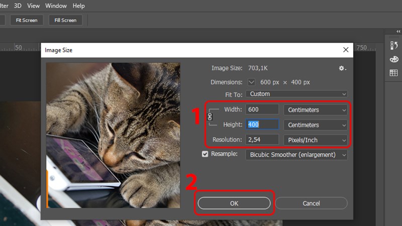 Chọn kích thước ảnh mà các bạn muốn thay đổi tại mục Width (chiều rộng) hoặc Hight (chiều cao) và nhấn OK để lưu. Chọn kích thước ảnh mà các bạn muốn thay đổi tại mục Width (chiều rộng) hoặc Hight (chiều cao) và nhấn OK để lưu.