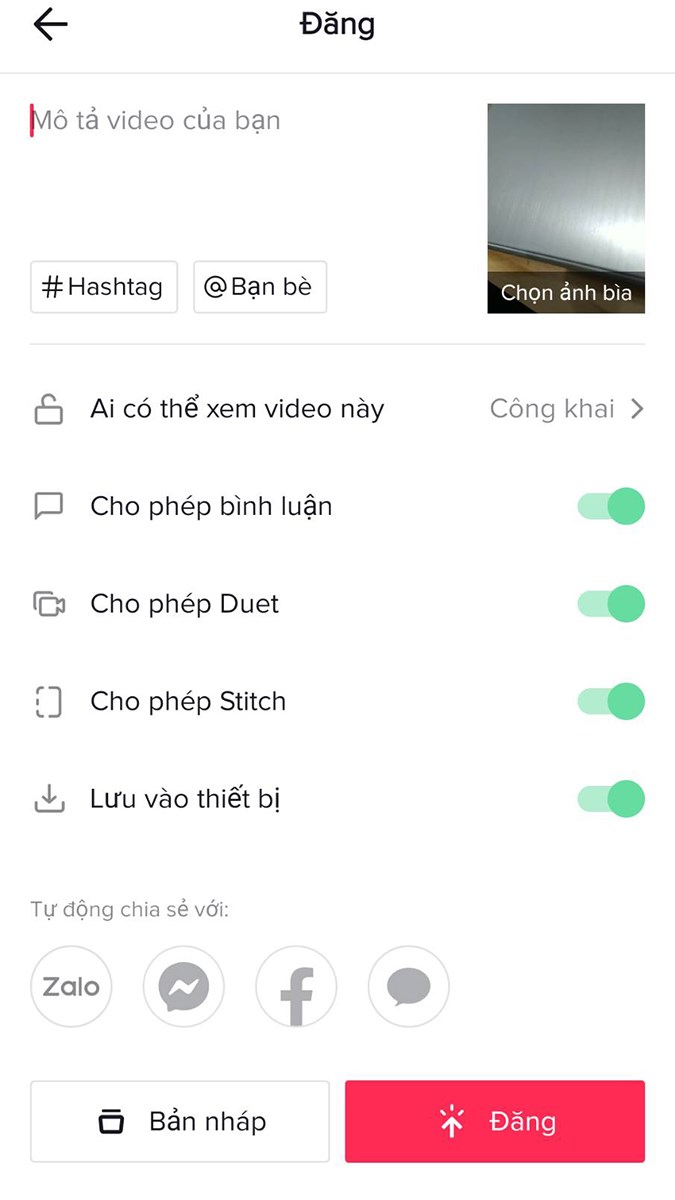 Đến giao diện Đăng và chỉnh sửa trước khi đăng video lên Tik Tok.