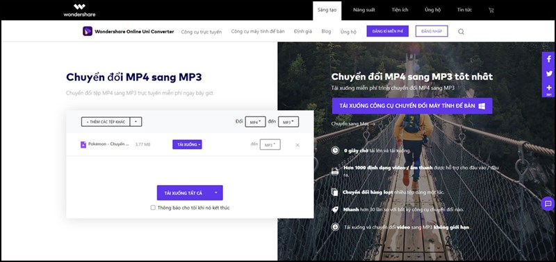 Giao diện chuyển đổi MP4 sang MP3 trực tuyến với Online UniConverter