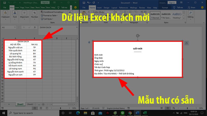 Tạo mẫu danh sách trong Excel và mẫu đơn sẵn có trong Word