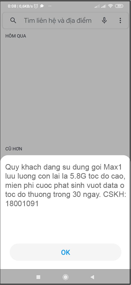 Sau khi thao tác được thực hiện, hệ thống sẽ gửi lại thông báo về dung lượng còn lại