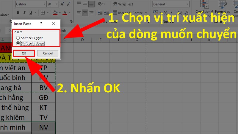 Hộp thoại hiện ra và bạn chọn vị trí các cột sẽ xuất hiện: Bên trái (Shift Cells Left) hoặc bên phải (Shift Cells Right)