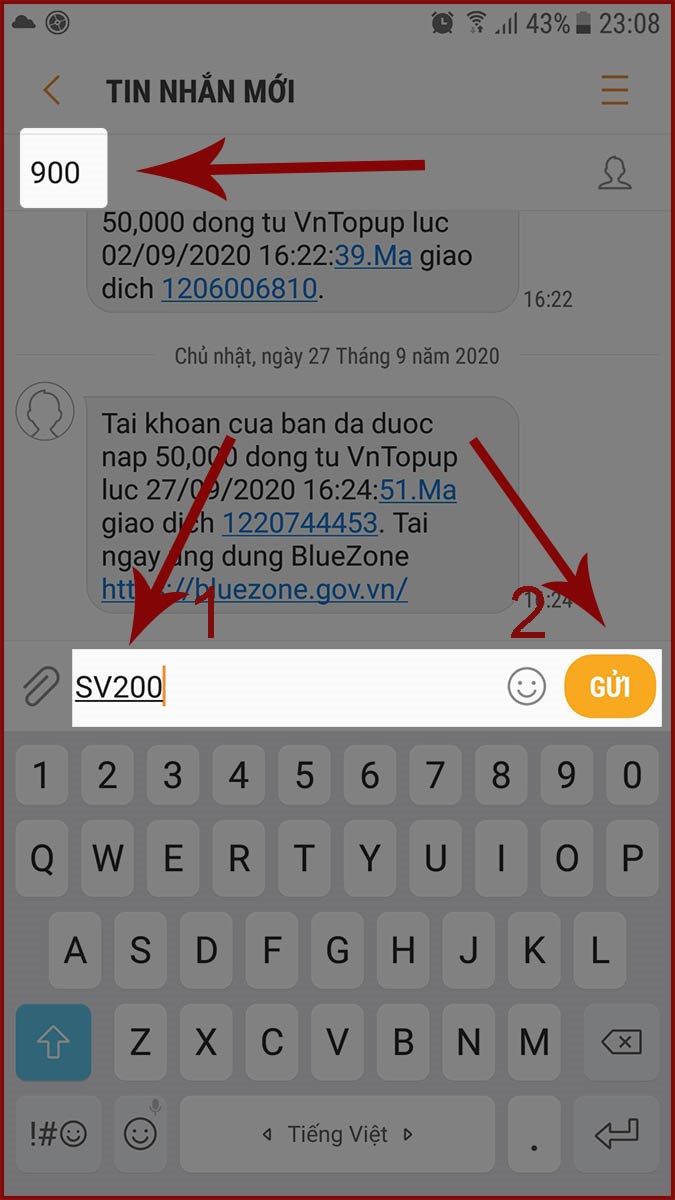 Soạn cú pháp SV200 gửi 900