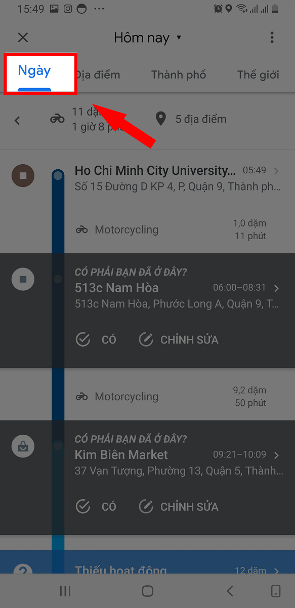 Xem địa điểm đã đi theo ngày