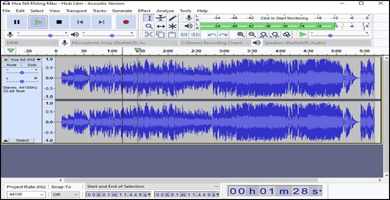 Giao diện làm nhạc với Audacity