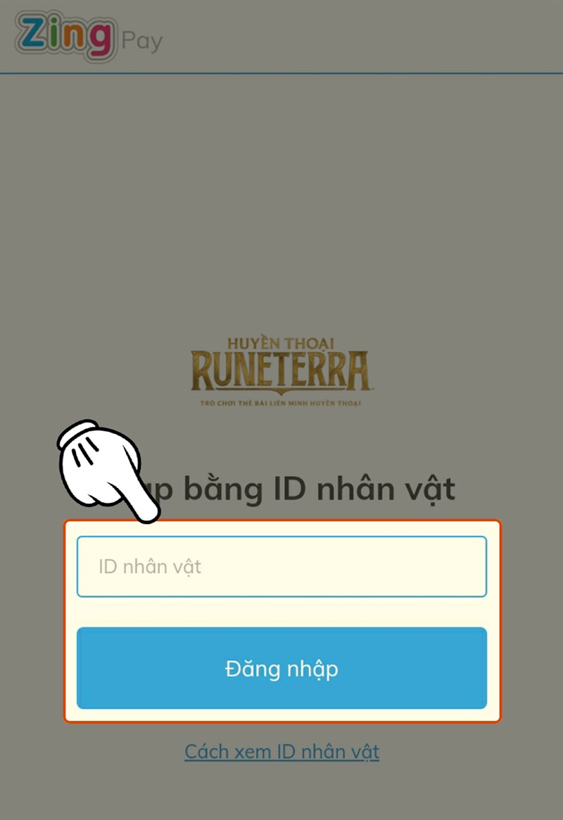 Nhập ID nhân vật và nhấn Đăng nhập Nhập ID nhân vật và nhấn Đăng nhập
