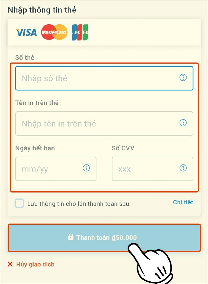 Điền thông tin và nhấn vào Thanh toán Điền thông tin và nhấn vào Thanh toán