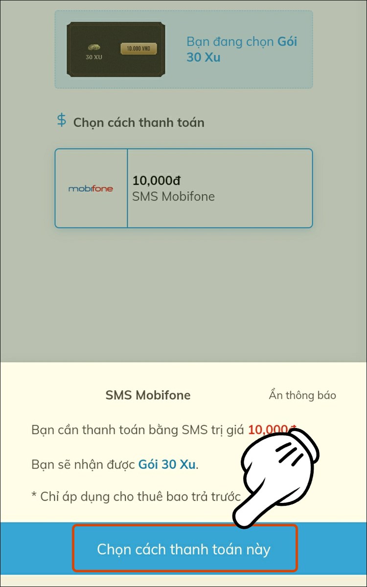 Nhấn vào Chọn cách thanh toán này Nhấn vào Chọn cách thanh toán này