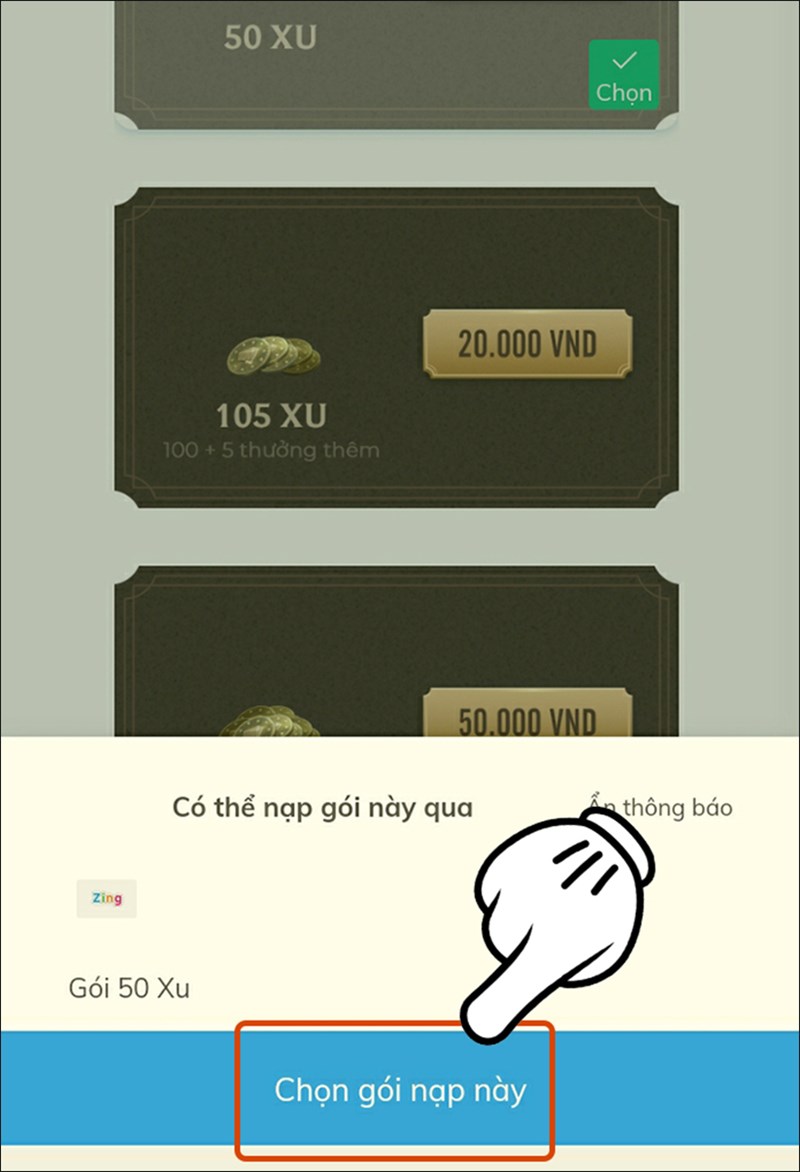 Nhấn vào Chọn gói nạp này Nhấn vào Chọn gói nạp này