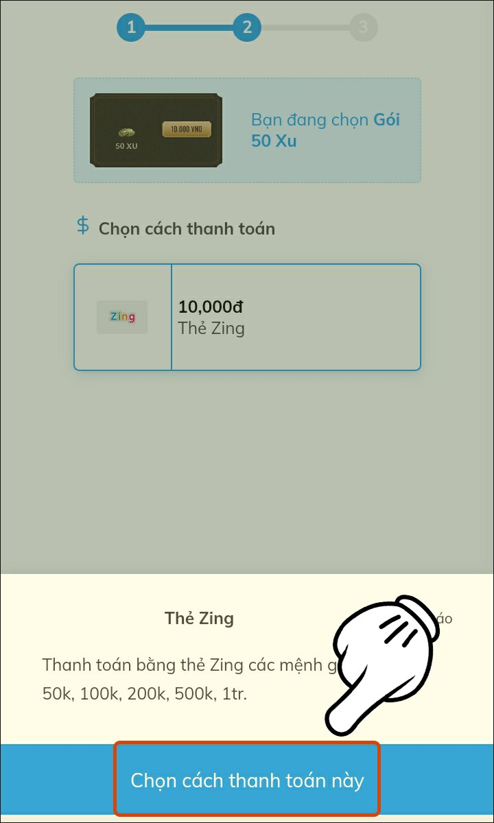 Nhấn vào Chọn cách thanh toán này Nhấn vào Chọn cách thanh toán này