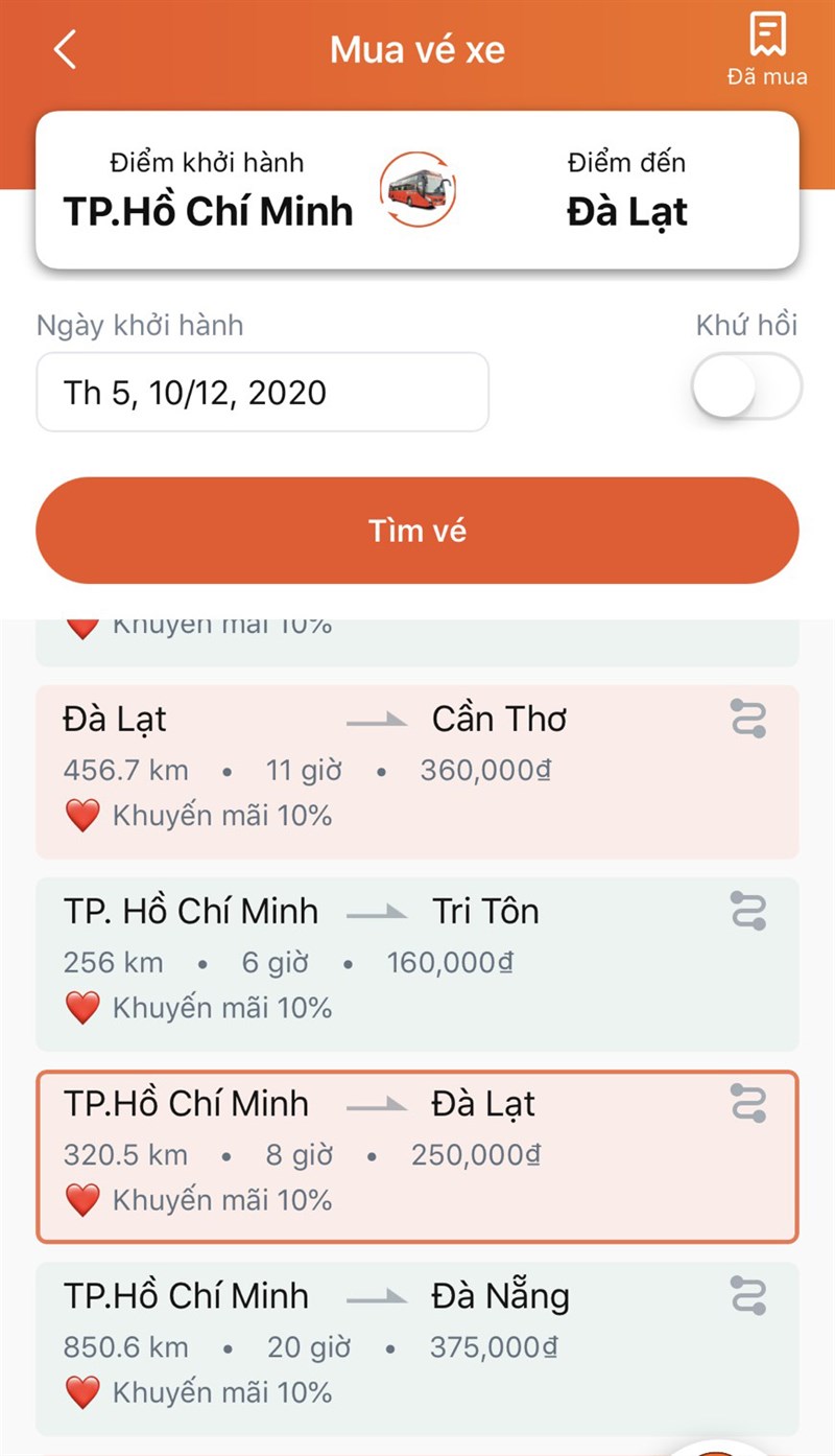 Sau đ&oacute;, bạn chọn c&aacute;c th&ocirc;ng tin về chuyến đi của bạn