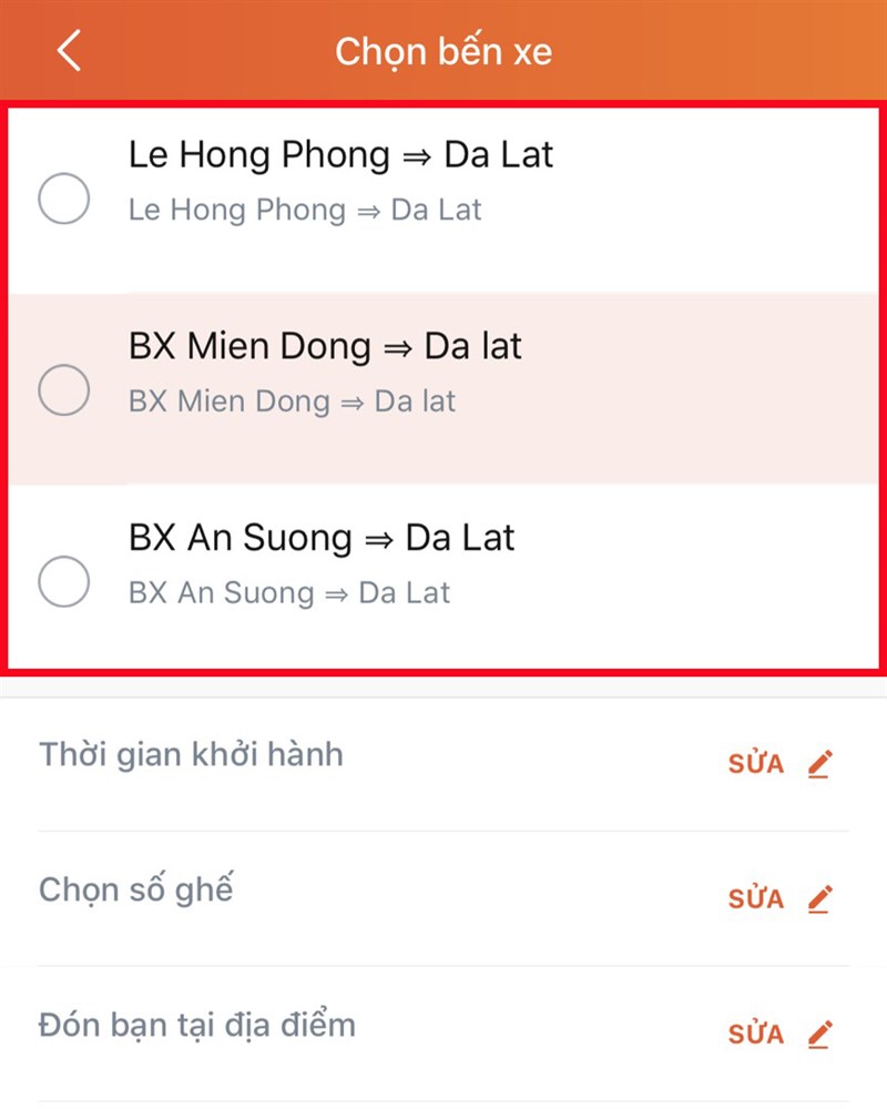 Bạn cần chọn điểm xuất ph&aacute;t tại bến xe gần nơi đ&oacute;n bạn nhất