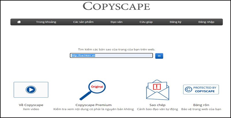 Giao diện trực tuyến của Copy Scape