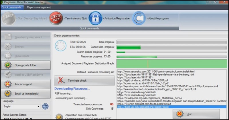 Giao diện làm việc với phần mềm Plagiarism Detector