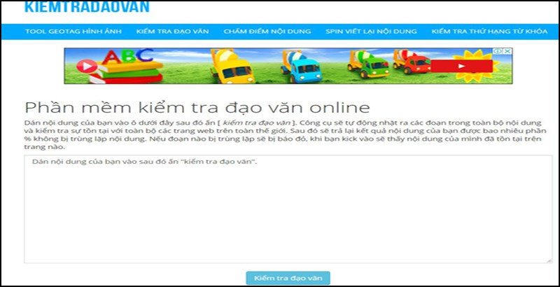 Giao diện trực tuyến của kiemtradaovan.com