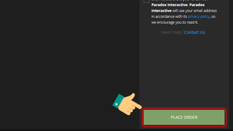 Chọn Place Order để lấy game Chọn Place Order để lấy game