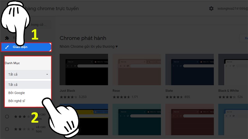Mở cửa h&agrave;ng Chrome > Chọn Giao diện > Chọn Google