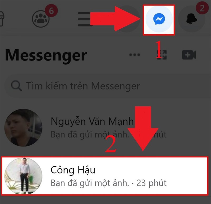 Chọn biểu tượng Messenger và chọn cuộc trò chuyện