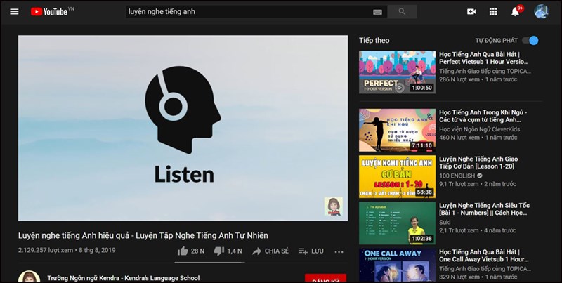 Giao diện trực tuyến của Youtube