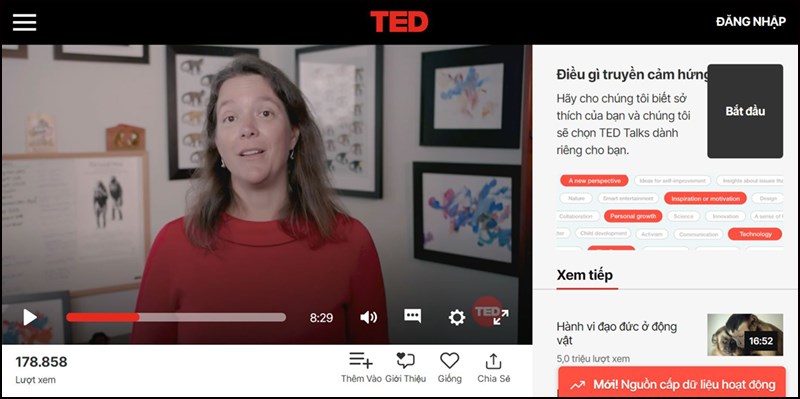 Giao diện trực tuyến của TED