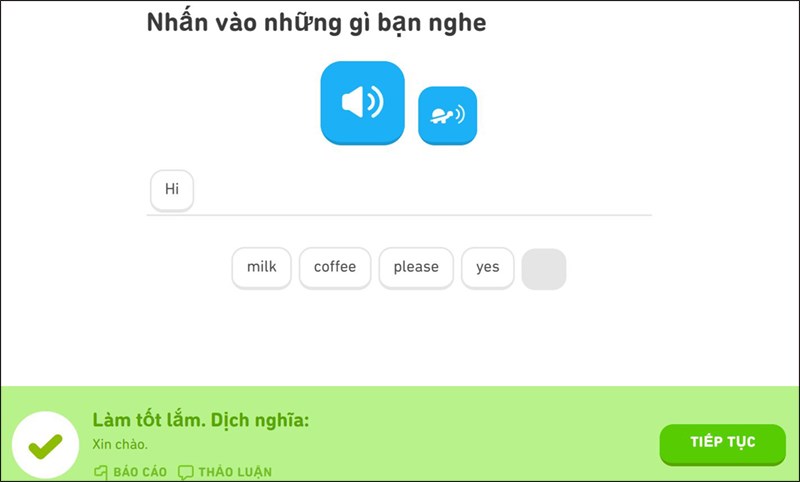 Giao diện trực tuyến của Duolingo