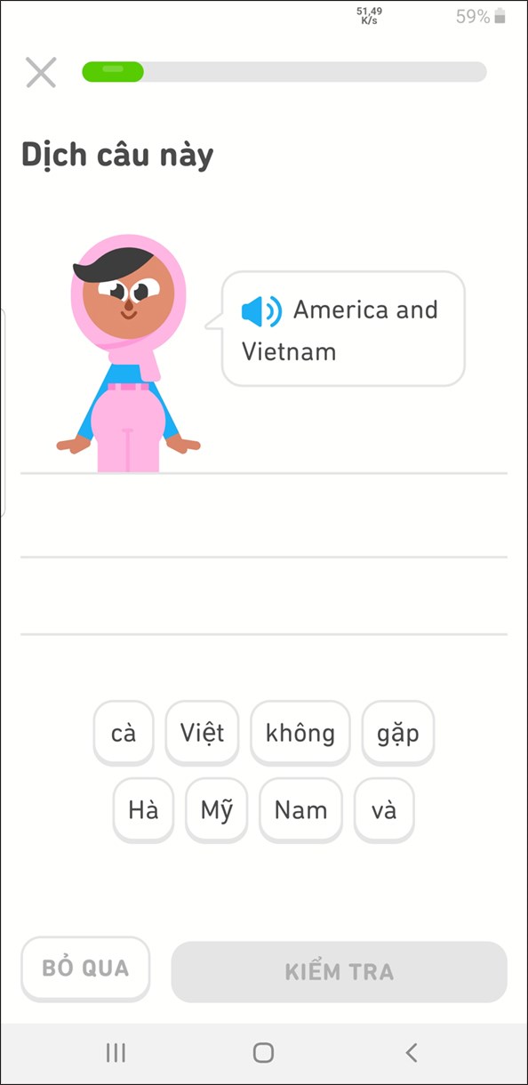 Giao diện của Duolingo 