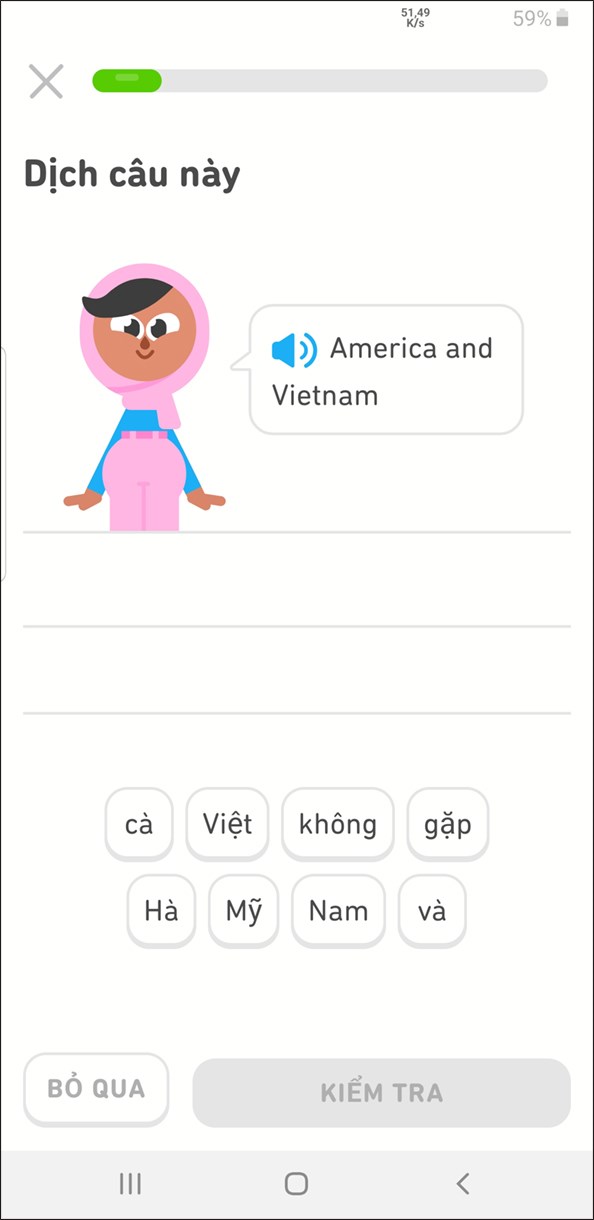 Giao diện của Duolingo 