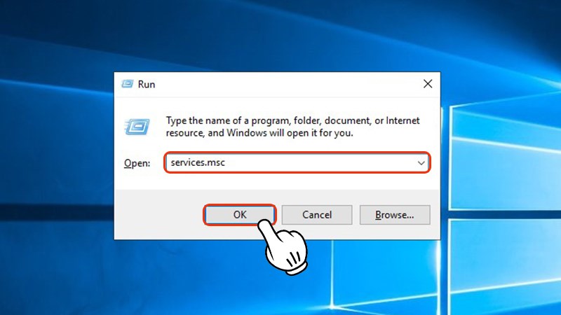 Nhập "services.msc" vào hộp thoại Run và click OK để mở cửa sổ Windows Service