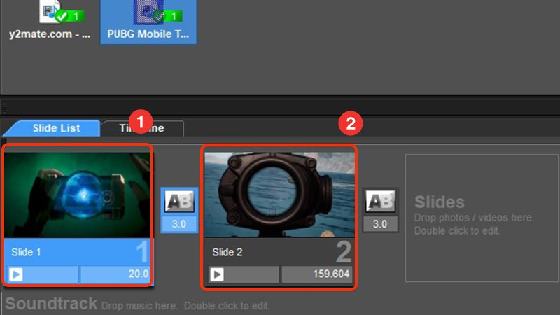 Kéo thả video trong PC vào mục slideshow và click đúp vào video.