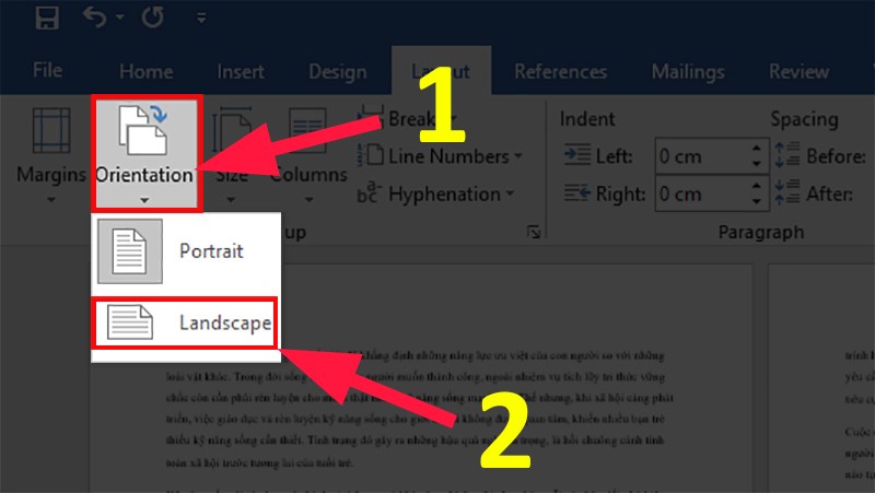 Ở mục Page Setup >&nbsp;Chọn&nbsp;Orientation&nbsp;> Chọn&nbsp;Landscape.