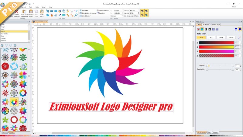 Trình chỉnh sửa trên phần mềm EximiousSoft Logo Designer 
