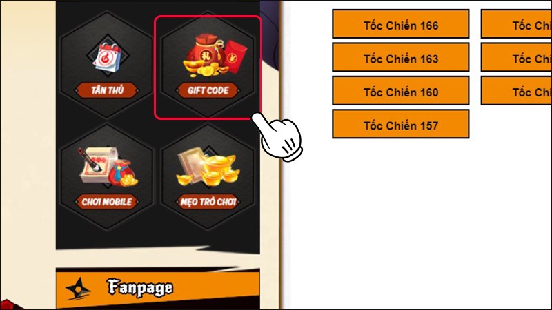 Nhấn vào giftcode