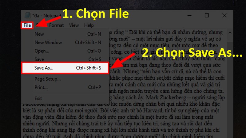 Nhấn vào File > Chọn Save As (hoặc bạn có thể sử dụng tổ hợp phím Ctrl + Shift + S).