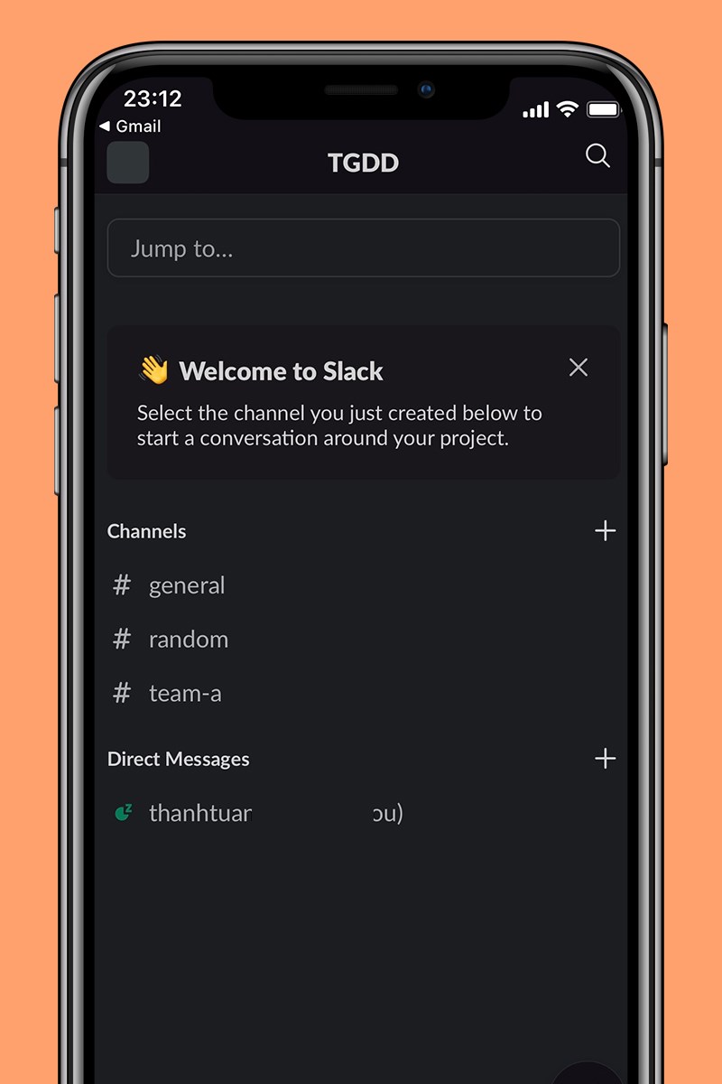 Đăng nhập Slack trên điện thoại thành công