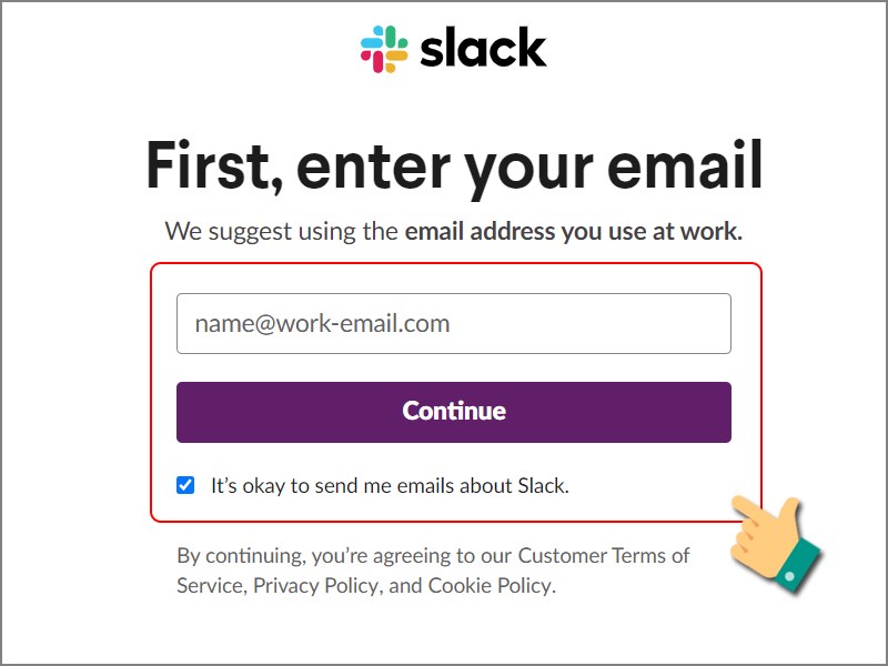 Nhập email sử dụng để tạo tài khoản