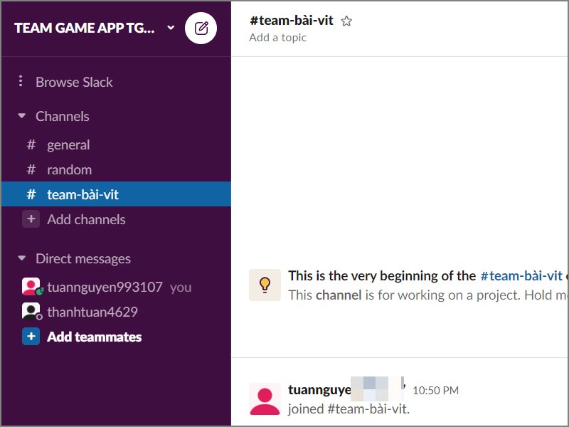 Tạo tài khoản Slack trên máy tính thành công